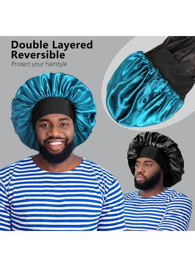 2Pcs Bonnets For Men, Double Layer Hair Bonnet Satin Bonnet For Women Curly Hair Braids, A