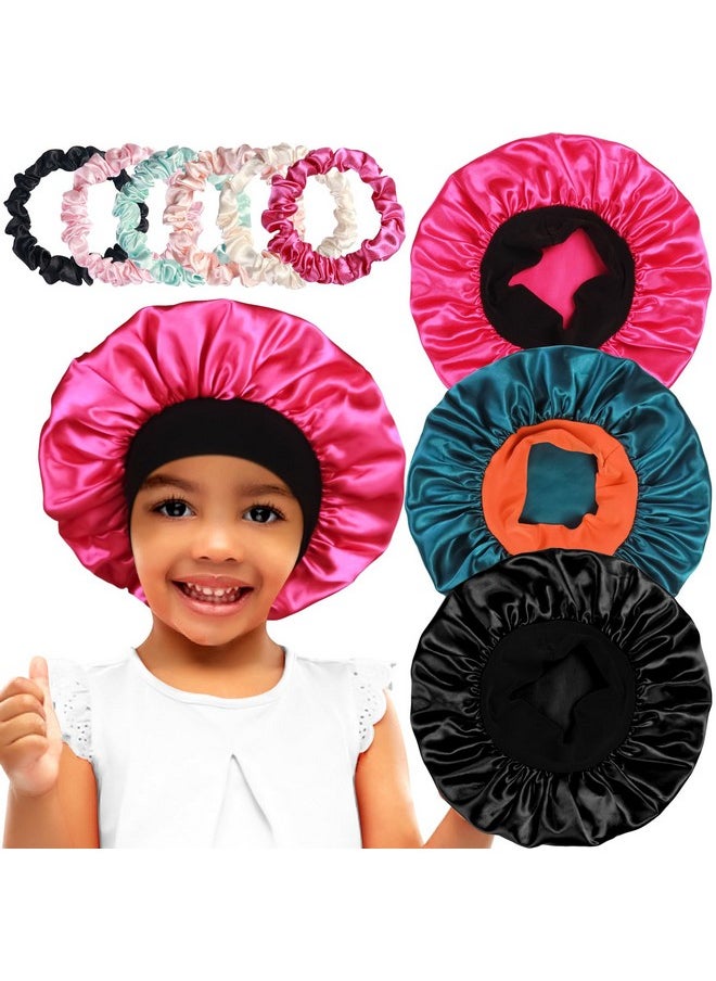 3Pcs Satin Bonnets For Kids Sleeping, Cute Hair Bonnet With Scrunchies For Girls Curly Hair, D