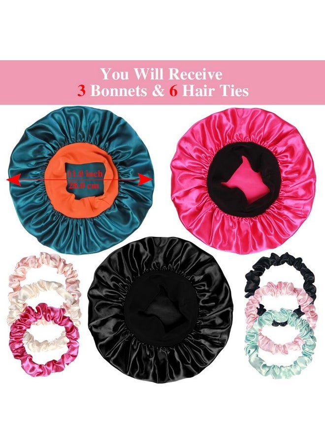 3Pcs Satin Bonnets For Kids Sleeping, Cute Hair Bonnet With Scrunchies For Girls Curly Hair, D