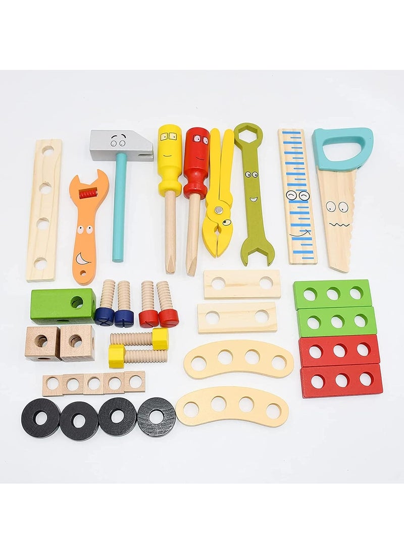 Wooden Kids Tool Set, 34 PCS Toddler Tool Set with Tool Box of First Tools,Tool Montessori Toys for 2 3 4 Year Old Boy, Tool Construction Kit for Girls Boys Gift (34 PCS Toddler Tool Set)