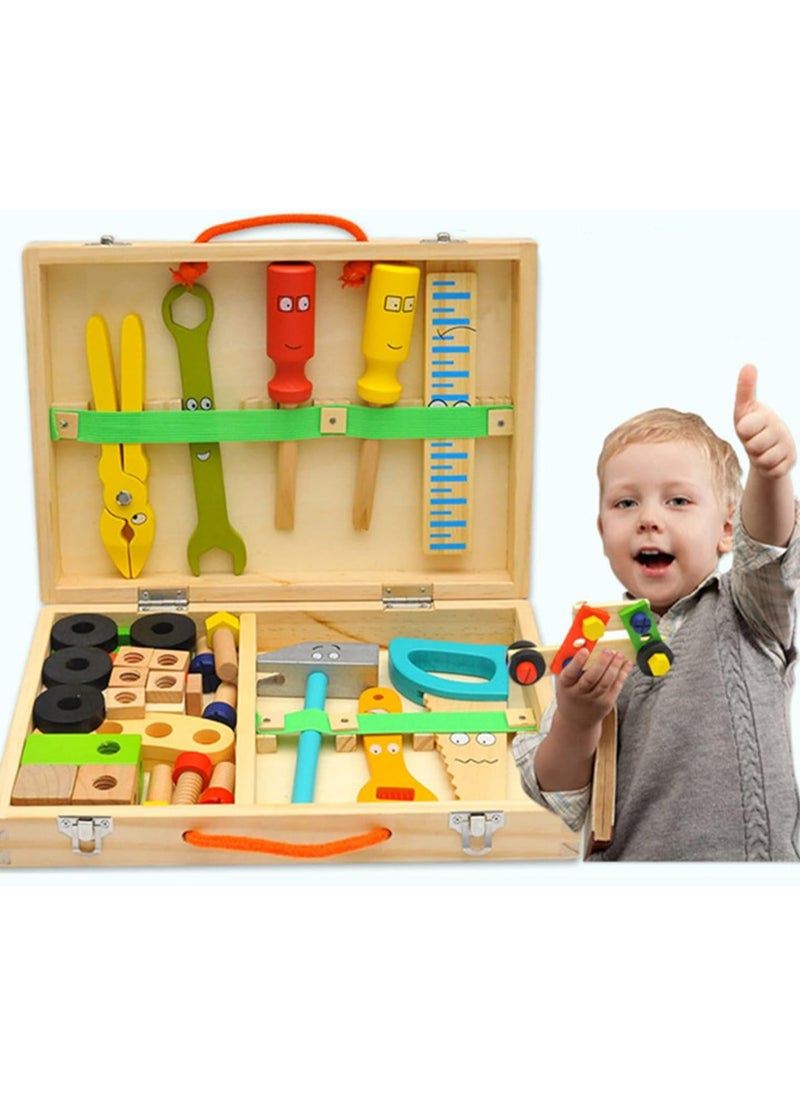 Wooden Kids Tool Set, 34 PCS Toddler Tool Set with Tool Box of First Tools,Tool Montessori Toys for 2 3 4 Year Old Boy, Tool Construction Kit for Girls Boys Gift (34 PCS Toddler Tool Set)