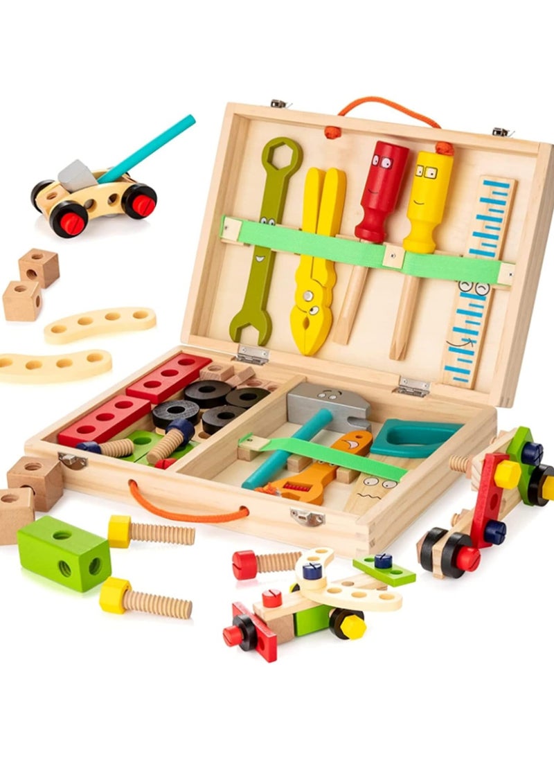 Wooden Kids Tool Set, 34 PCS Toddler Tool Set with Tool Box of First Tools,Tool Montessori Toys for 2 3 4 Year Old Boy, Tool Construction Kit for Girls Boys Gift (34 PCS Toddler Tool Set)