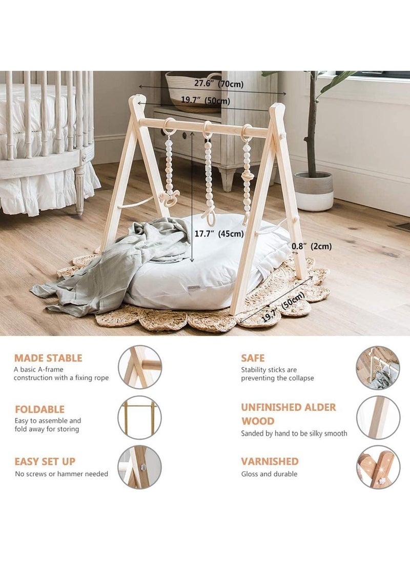 Wooden Baby Gym with 6 Hanging Toys Foldable Baby Play Gym Frame Activity Gym Hanging Bar Newborn Gift Baby Girl and Boy Gym，Baby Toys for Perfect 0-1.5 Years Baby Shower