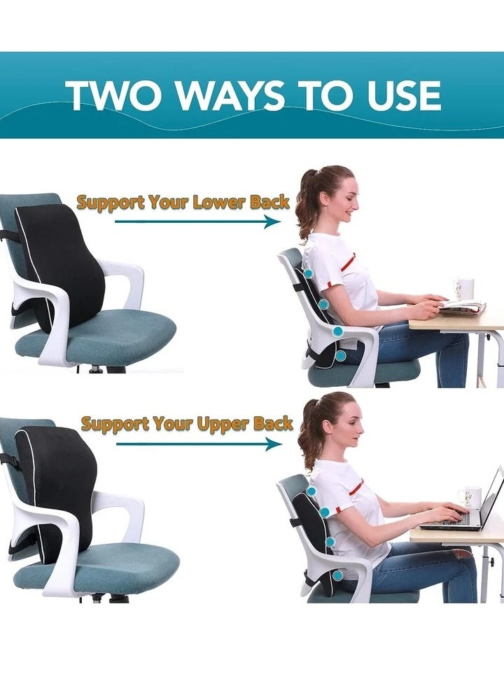 Lumbar Support Pillow for Office Chair Back Support Pillow for Car, Computer, Gaming Chair, Recliner Memory Foam Back Cushion for Back Pain Relief Improve Posture, Mesh Cover Double Adjustable Straps