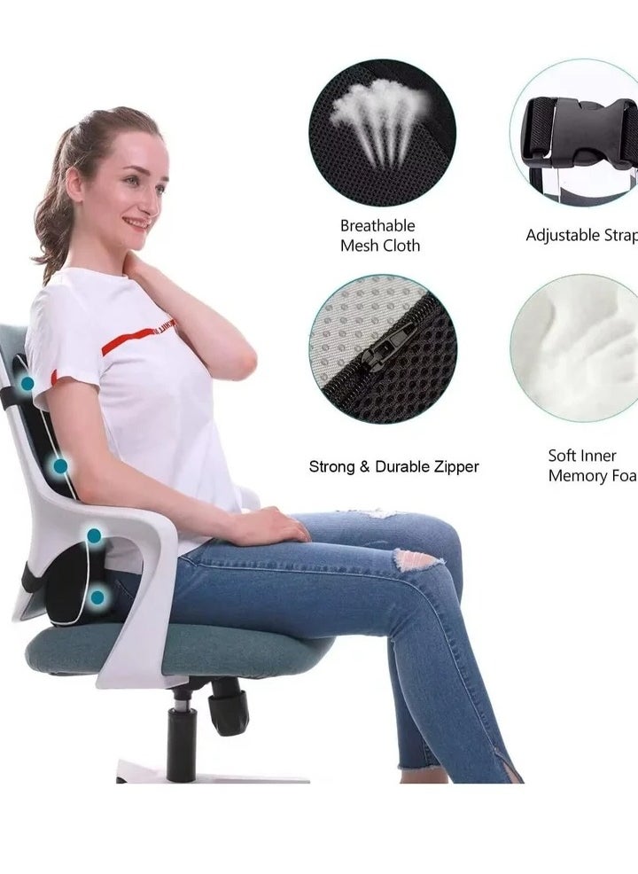 Lumbar Support Pillow for Office Chair Back Support Pillow for Car, Computer, Gaming Chair, Recliner Memory Foam Back Cushion for Back Pain Relief Improve Posture, Mesh Cover Double Adjustable Straps