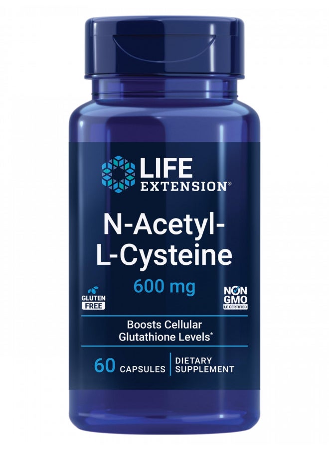 Life Extension N-Acetyl-L-Cysteine (NAC), immune, respiratory, liver health, NAC 600 mg, potent antioxidant support, free-radicals, easy to absorb, 60 capsules