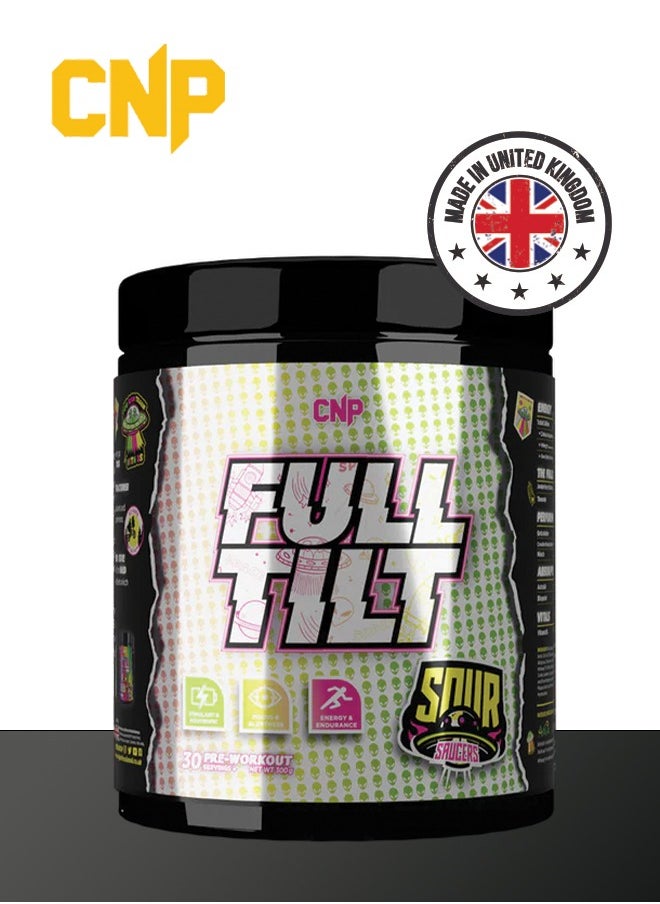 Full Tilt Pre-Workout - 300g, Sour Saucers Flavor, High-Stim Energy, Nootropic Blend for Focus and Performance