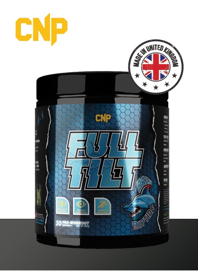 Full Tilt Pre-Workout - 300g, Razz Riptide Flavor, High-Stim Energy, Nootropic Blend for Focus and Performance