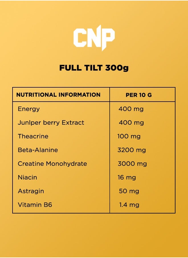 Full Tilt Pre-Workout - 300g, Razz Riptide Flavor, High-Stim Energy, Nootropic Blend for Focus and Performance