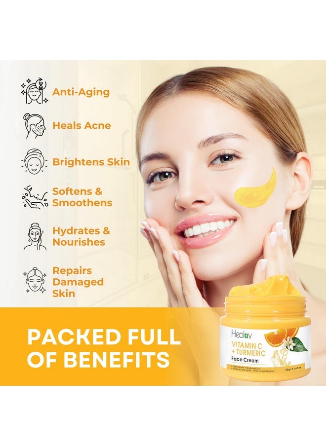 Turmeric Face Cream For Dark Spots - Natural Turmeric Skin Brightening Lotion For Face & Body - Cleanse Skin, Fight Acne, Even Tone, Clear Scars, Sun Damage, & Hyperpigmentation - 50G / 1.67Oz