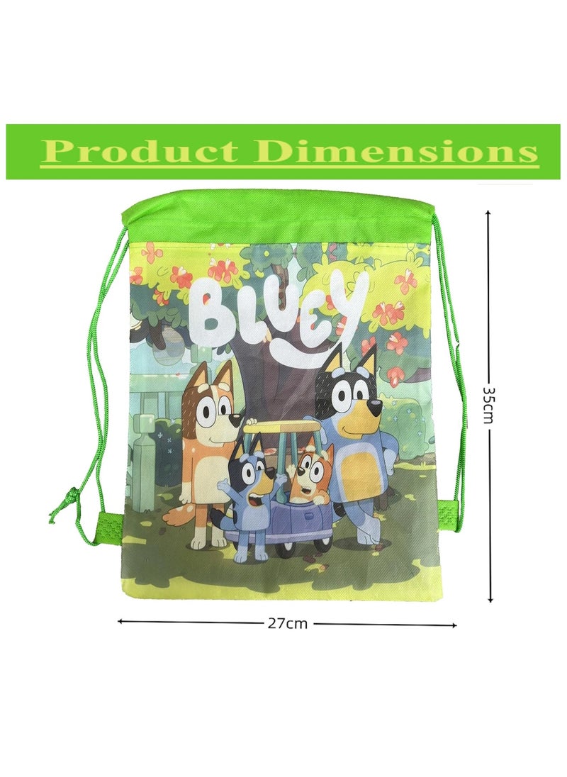 Drawstring Bag for Boys/Girls Travel Storage Package Cartoon School Backpack Children Kids Birthday Party Favors Bags 12 pcs (Bluey)