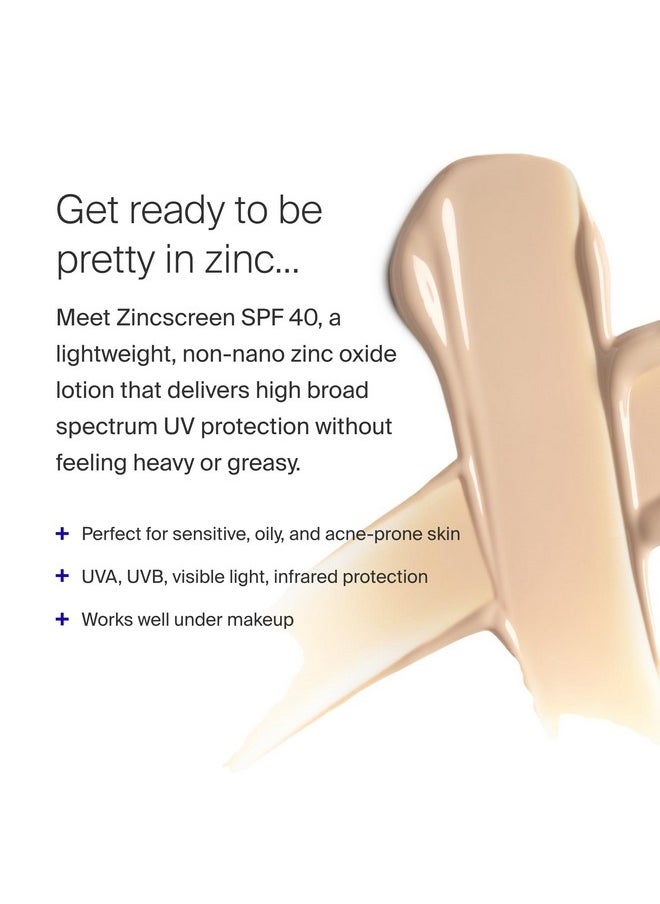 Zincscreen - 1.7 Fl Oz - Spf 40 Pa+++ 100% Mineral Face Lotion & Broad Spectrum Sunscreen - Non-Nano Zinc Oxide For Daily Uv Protection - Lightweight, Blendable Formula With Pink Hue