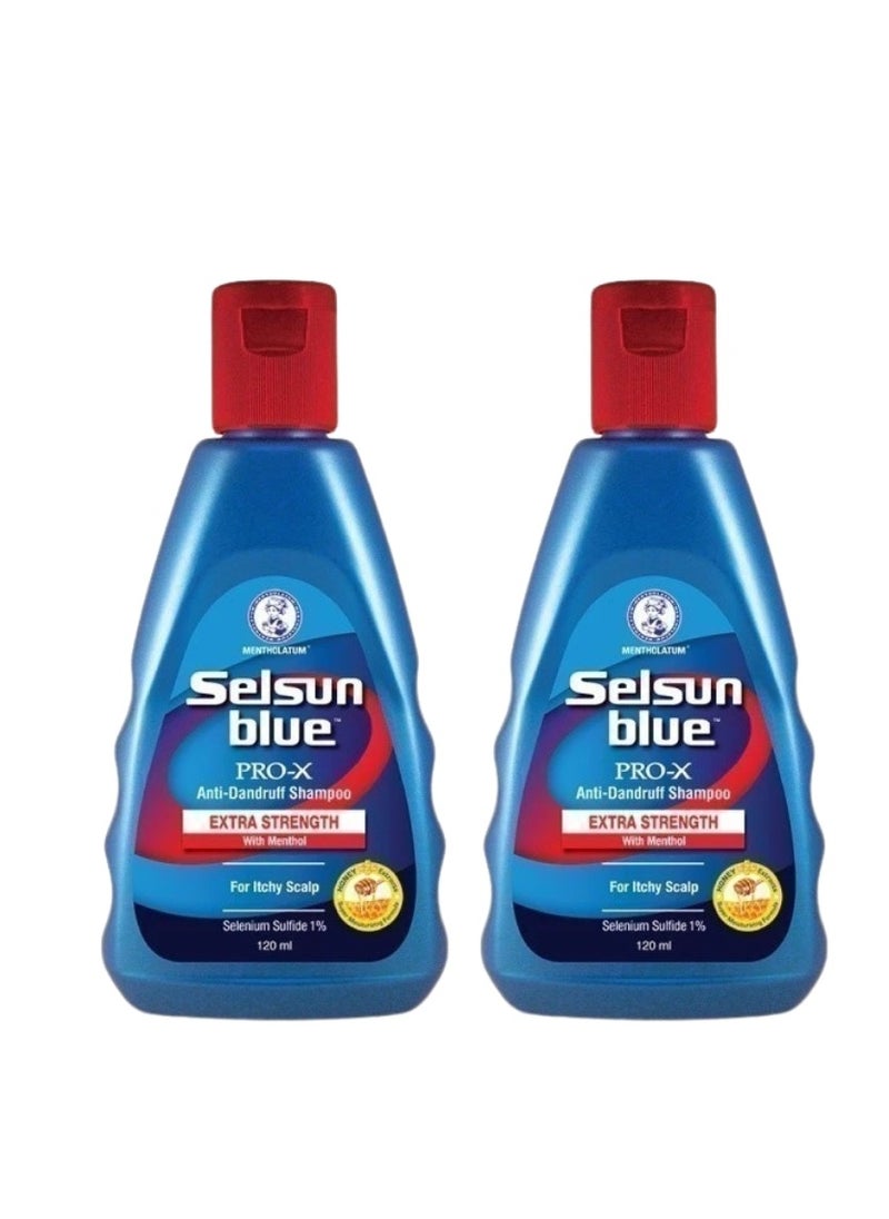 Selsun Blue Pro Extra Strength Anti-Dandruff Shampoo - 2 Pack, 120ml Each | Powerful Dandruff Relief, Superior Moisturizing & Itchy Scalp Soothing