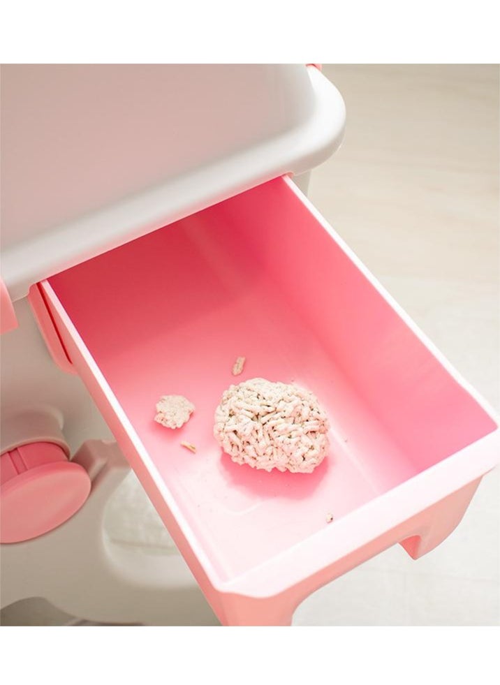 Cat Toilet, Automatic Filter Litter Box, Extra Large Semi-Automatic Cat Toilet, Semi-Closed Plastic, Pet Toilet - Pink Color