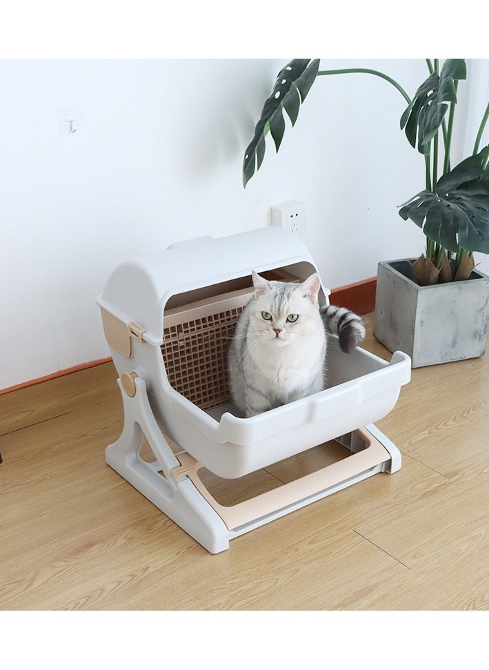 Cat Toilet, Automatic Filter Litter Box, Extra Large Semi-Automatic Cat Toilet, Semi-Closed Plastic, Pet Toilet - Pink Color