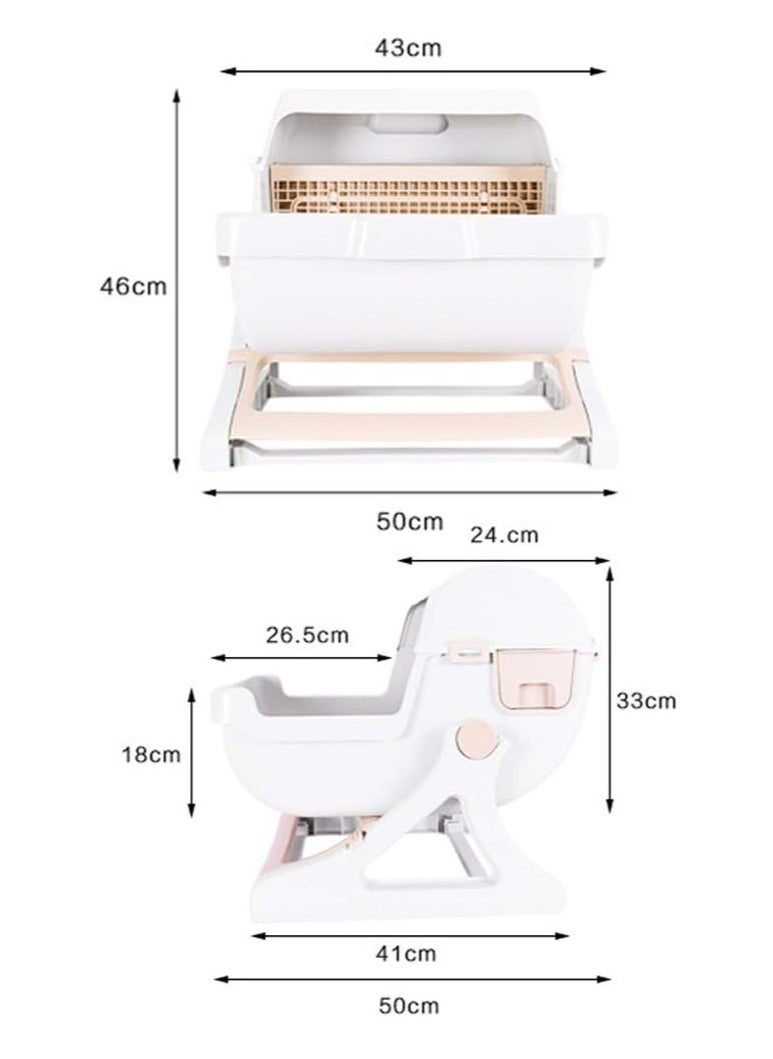 Cat Toilet, Automatic Filter Litter Box, Extra Large Semi-Automatic Cat Toilet, Semi-Closed Plastic, Pet Toilet - Pink Color