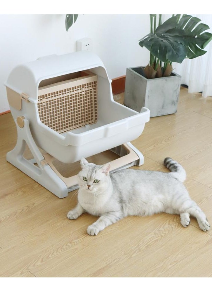 Cat Toilet, Automatic Filter Litter Box, Extra Large Semi-Automatic Cat Toilet, Semi-Closed Plastic, Pet Toilet - Pink Color