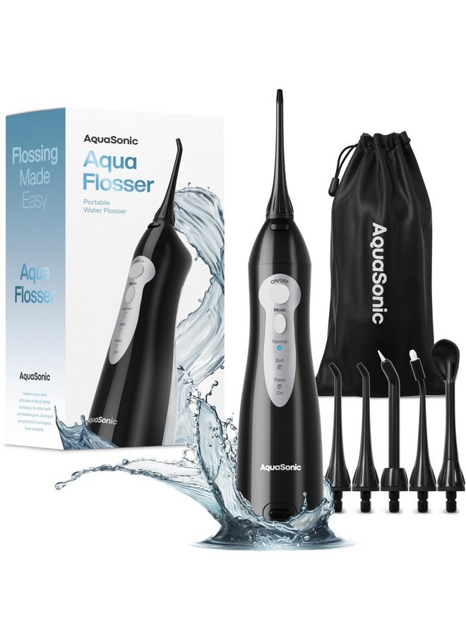 Aqua Flosser - Cordless Rechargeable Water Flosser For Teeth - Waterproof, Portable Oral Irrigator For Dental Cleaning With 5 Jet Tips - Braces Home Travel