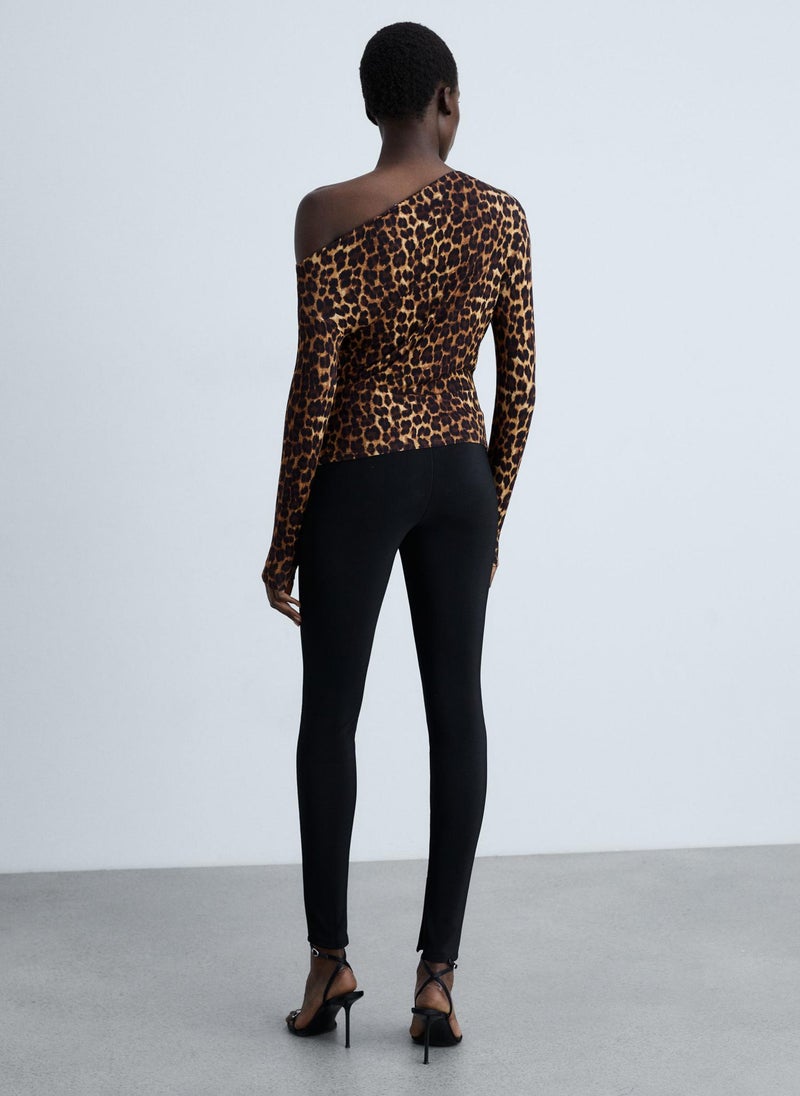 Asymmetrical Neck Leopard T-Shirt