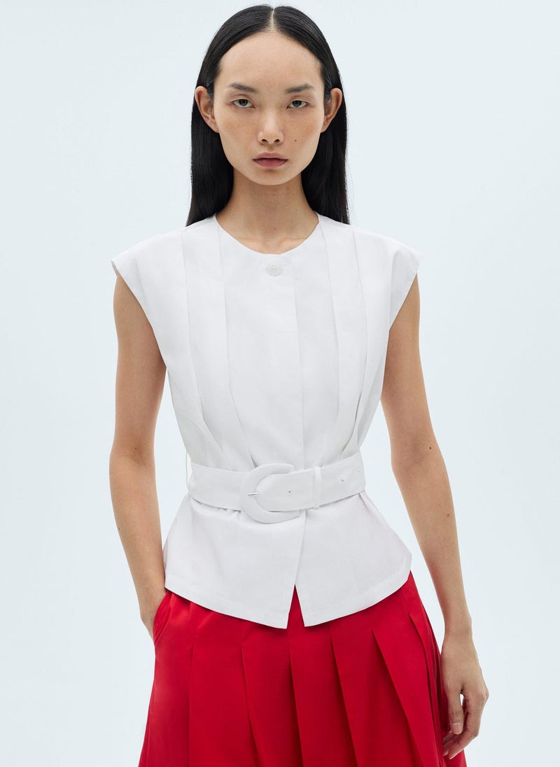 Belted Pleated Blouse