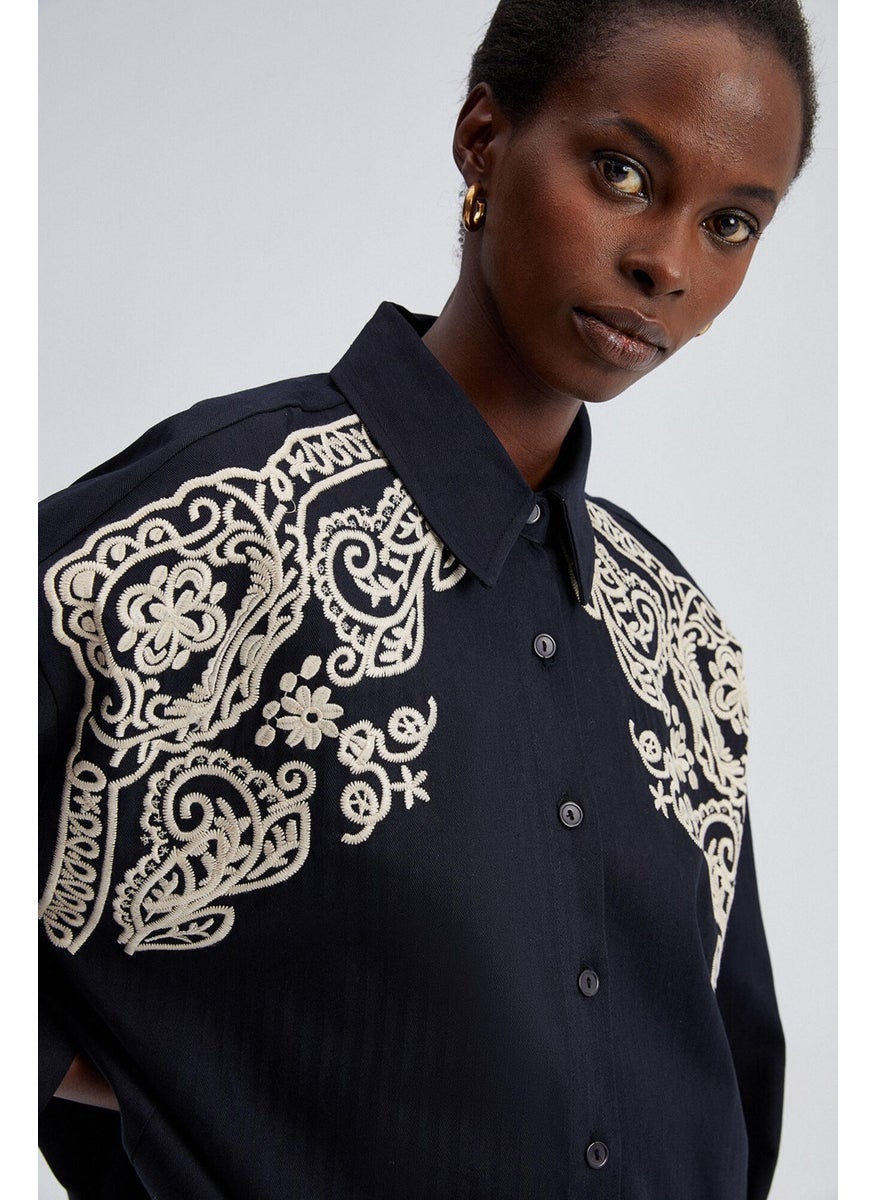 Front Embroidered Oversize Shirt