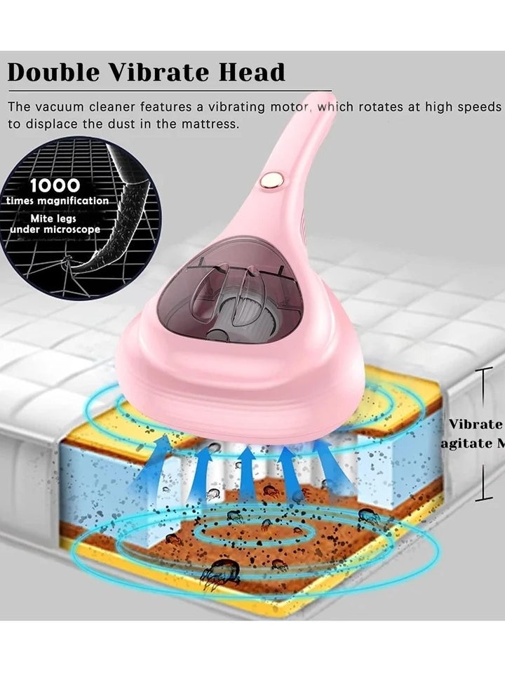 Bed Vacuum Cleaner Uv Sanitizing Handheld Dust Mite Vacuum Cleaner Machine Portable Cordless High Power Cleaning Euipment for Sheet Mattress Carpet Sofa Pet Hair (Pink Mite Remover) a