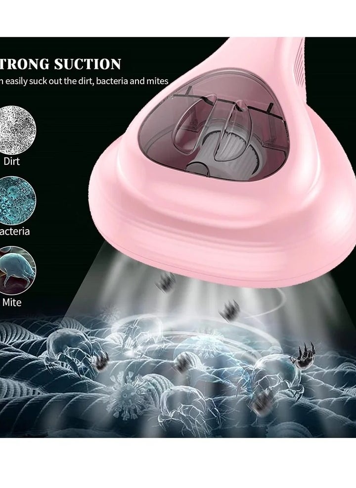 Bed Vacuum Cleaner Uv Sanitizing Handheld Dust Mite Vacuum Cleaner Machine Portable Cordless High Power Cleaning Euipment for Sheet Mattress Carpet Sofa Pet Hair (Pink Mite Remover) a