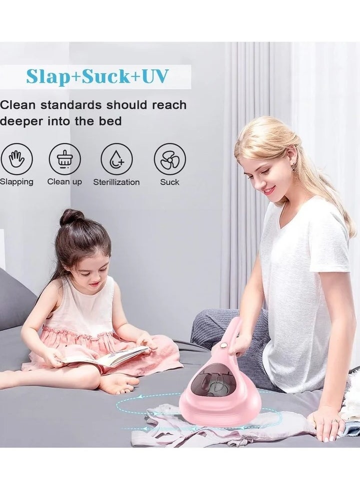 Bed Vacuum Cleaner Uv Sanitizing Handheld Dust Mite Vacuum Cleaner Machine Portable Cordless High Power Cleaning Euipment for Sheet Mattress Carpet Sofa Pet Hair (Pink Mite Remover) a