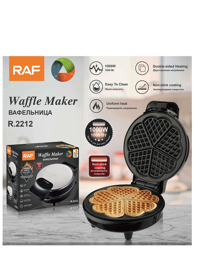 Electric Heart Waffle Maker,1000W Waffle Machine,Non Stick Plates & Adjustable Temperature Control,Double-Sided Heating Makes 5 Heart Shaped Waffles,R.2212