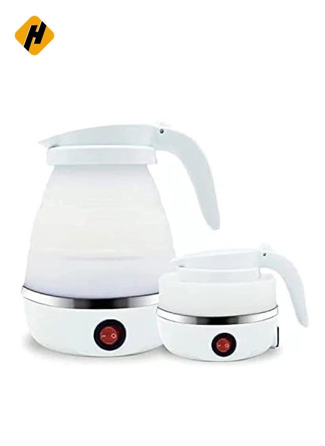 Travelling Folding Kettle 600ml Upgraded Food Grade Silicone Portable Kettle 5Mins Heater To Quickly Foldable Electric Kettle (White Handle-Fold Type)