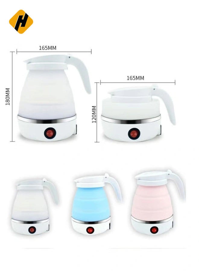 Travelling Folding Kettle 600ml Upgraded Food Grade Silicone Portable Kettle 5Mins Heater To Quickly Foldable Electric Kettle (White Handle-Fold Type)