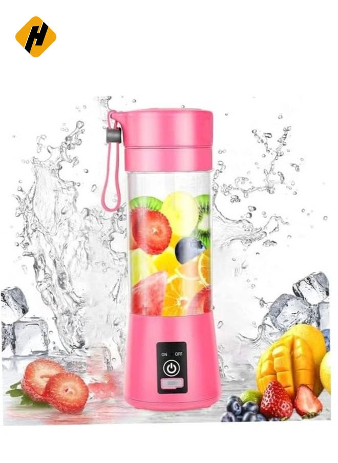 Portable Blender Cup, Electric USB Juicer Blender for Shakes and Smoothies, Juice, Mini Blender with 380ml Capacity and Six Blades for Great Mixing, Lightweight and Convenient (Pink)