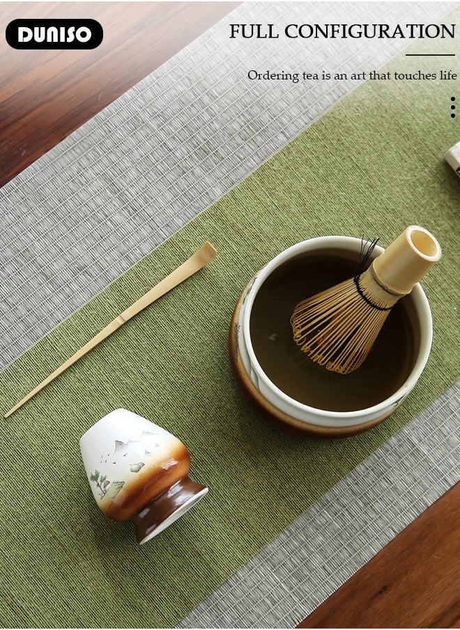 Matcha Whisk Set, 4pcs Japanese Tea Set,Matcha Whisk,Traditional Scoop, Matcha Bowl, Ceramic Whisk Holder,Traditional Matcha Tool Set for Matcha Tea Ceremony