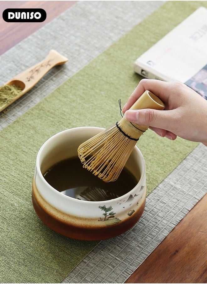 Matcha Whisk Set, 4pcs Japanese Tea Set,Matcha Whisk,Traditional Scoop, Matcha Bowl, Ceramic Whisk Holder,Traditional Matcha Tool Set for Matcha Tea Ceremony