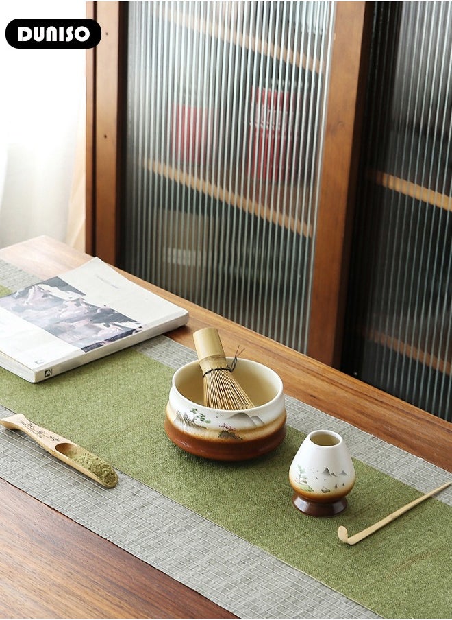 Matcha Whisk Set, 4pcs Japanese Tea Set,Matcha Whisk,Traditional Scoop, Matcha Bowl, Ceramic Whisk Holder,Traditional Matcha Tool Set for Matcha Tea Ceremony