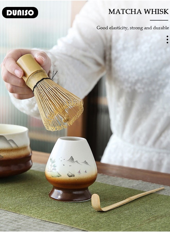 Matcha Whisk Set, 4pcs Japanese Tea Set,Matcha Whisk,Traditional Scoop, Matcha Bowl, Ceramic Whisk Holder,Traditional Matcha Tool Set for Matcha Tea Ceremony