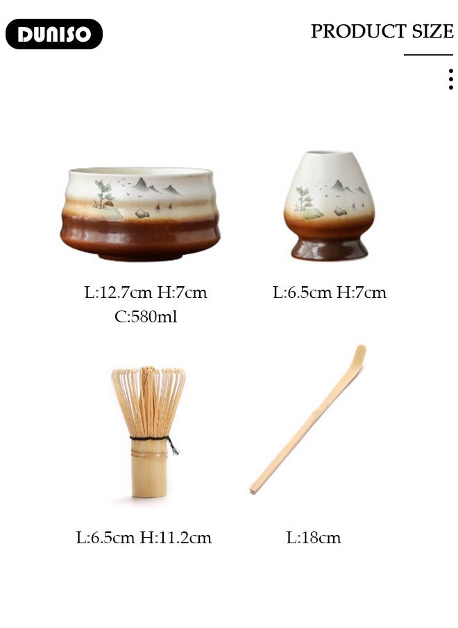 Matcha Whisk Set, 4pcs Japanese Tea Set,Matcha Whisk,Traditional Scoop, Matcha Bowl, Ceramic Whisk Holder,Traditional Matcha Tool Set for Matcha Tea Ceremony