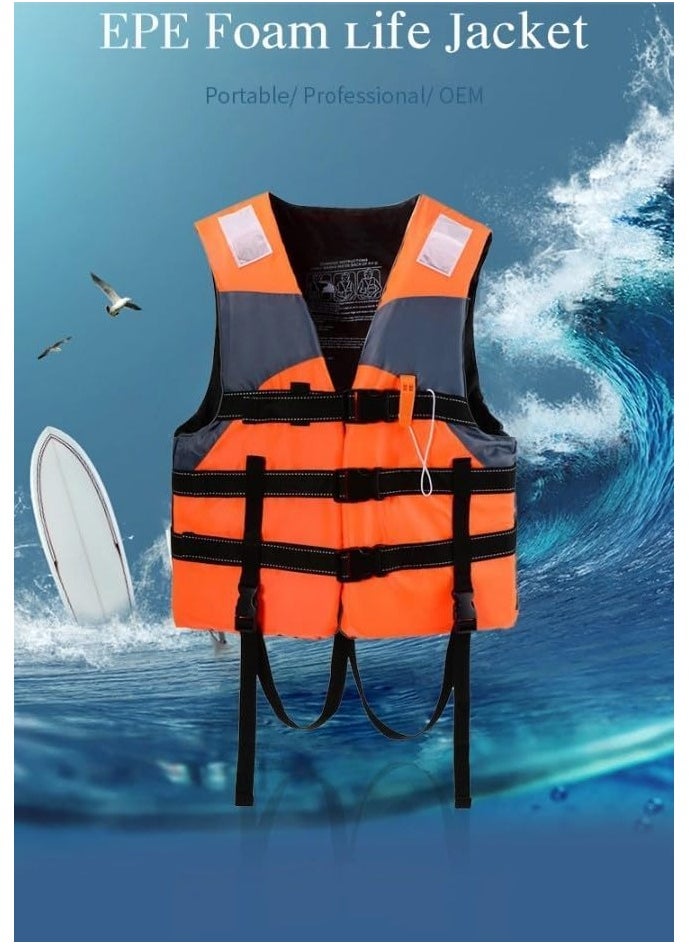 Swimming vest for Kids with Leg Straps for Water Sports Swimming Jet Ski Yacht Size Medium 5 to 15 Kg 5 to 15 Years Old (Orange)