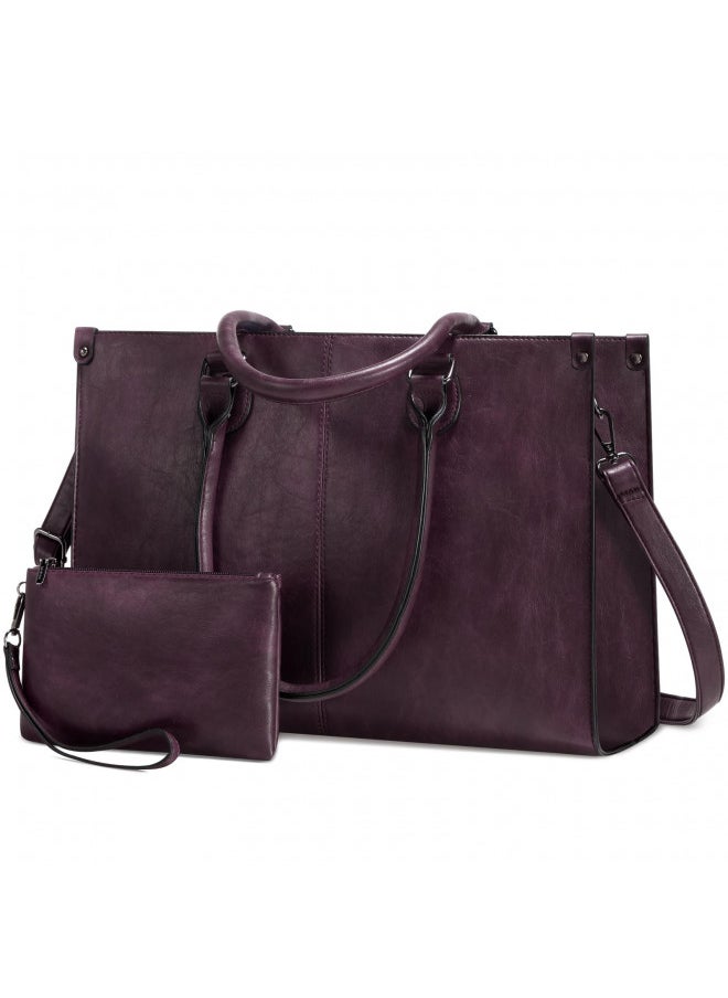 LOVEVOOK Laptop Bag for Women, 15.6 inch Laptop Tote Work Bags with USB Charging Port, Vintage Leather Computer Bag