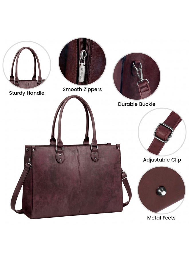 LOVEVOOK Laptop Bag for Women, 15.6 inch Laptop Tote Work Bags with USB Charging Port, Vintage Leather Computer Bag