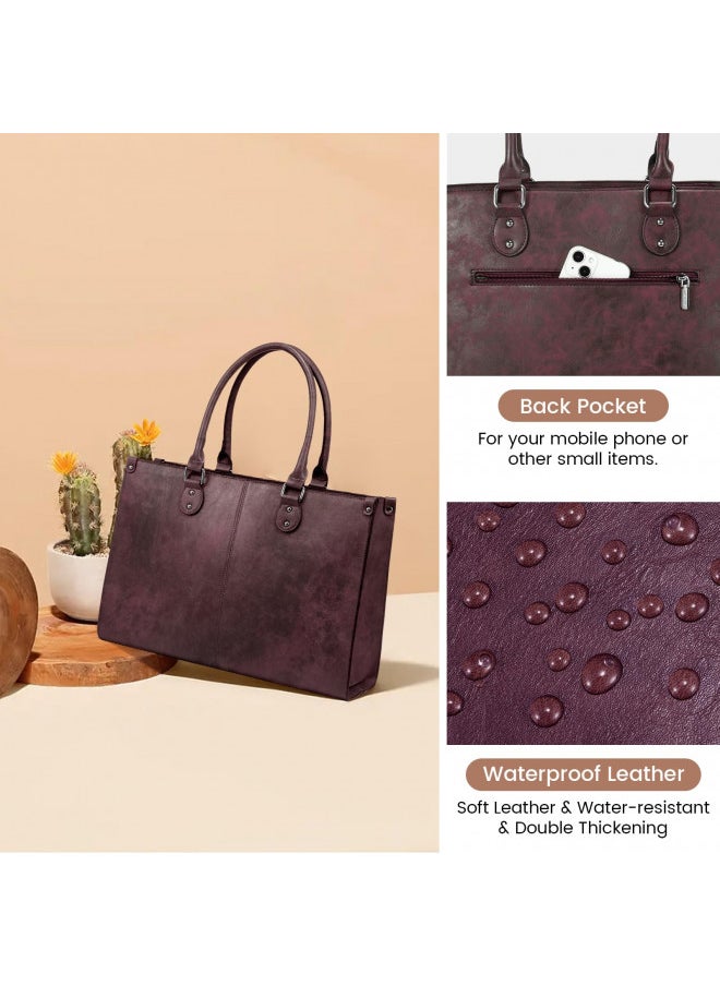 LOVEVOOK Laptop Bag for Women, 15.6 inch Laptop Tote Work Bags with USB Charging Port, Vintage Leather Computer Bag