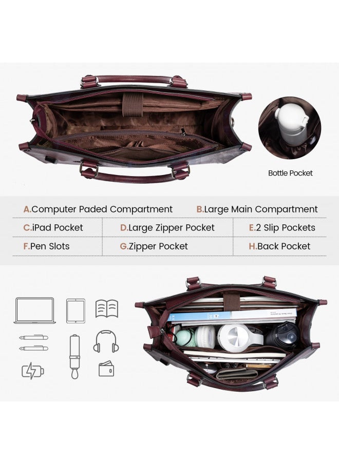 LOVEVOOK Laptop Bag for Women, 15.6 inch Laptop Tote Work Bags with USB Charging Port, Vintage Leather Computer Bag