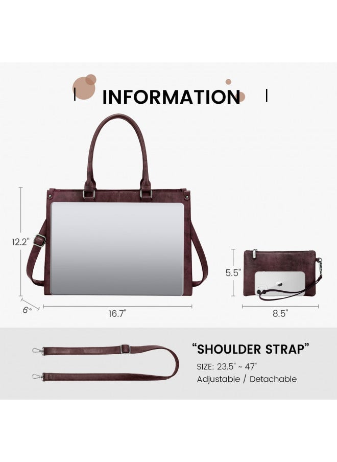 LOVEVOOK Laptop Bag for Women, 15.6 inch Laptop Tote Work Bags with USB Charging Port, Vintage Leather Computer Bag