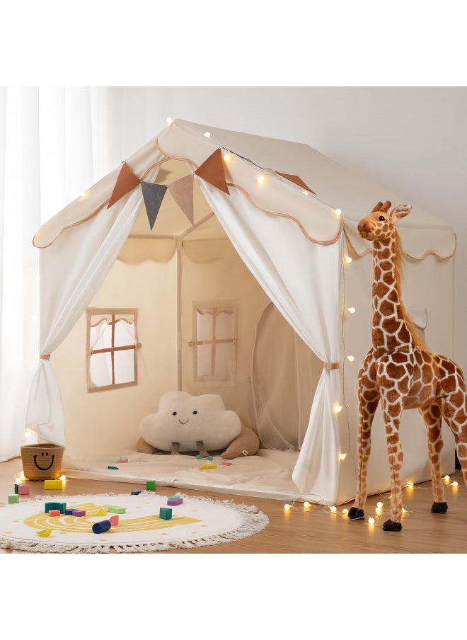 besrey Kids Tent, Kids Playhouse 2 in 1 with Padded Mat and String Lights, Large Play House with 2 Doors & 4 Windows, Kids Play Tent Indoor & Outdoor, Toddler Tent for Kids, 51