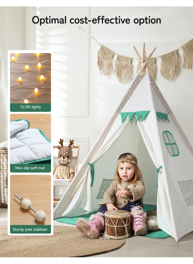 besrey Teepee Tent for Kids with Padded Mat&Light String, Kids Tents Indoor Playhouse, Large Kids Tipi Tent, Play Tent for Toddler Boys Girls, Foldable Portable Toddler Reading Tent