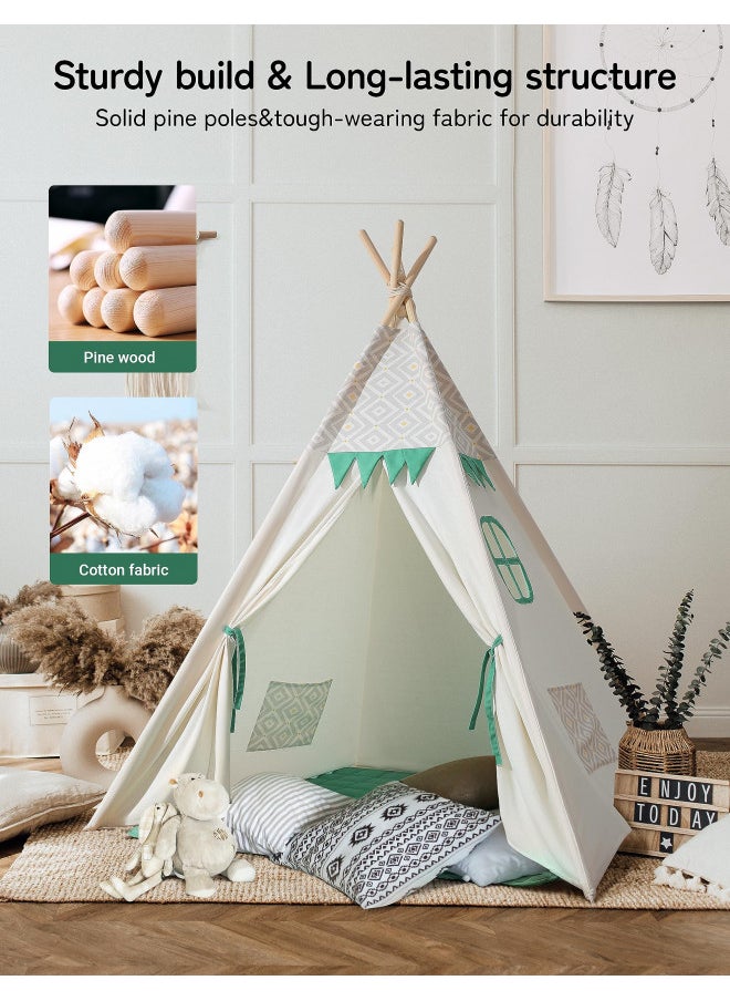 besrey Teepee Tent for Kids with Padded Mat&Light String, Kids Tents Indoor Playhouse, Large Kids Tipi Tent, Play Tent for Toddler Boys Girls, Foldable Portable Toddler Reading Tent