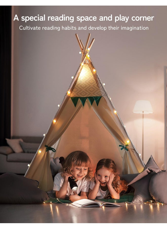 besrey Teepee Tent for Kids with Padded Mat&Light String, Kids Tents Indoor Playhouse, Large Kids Tipi Tent, Play Tent for Toddler Boys Girls, Foldable Portable Toddler Reading Tent