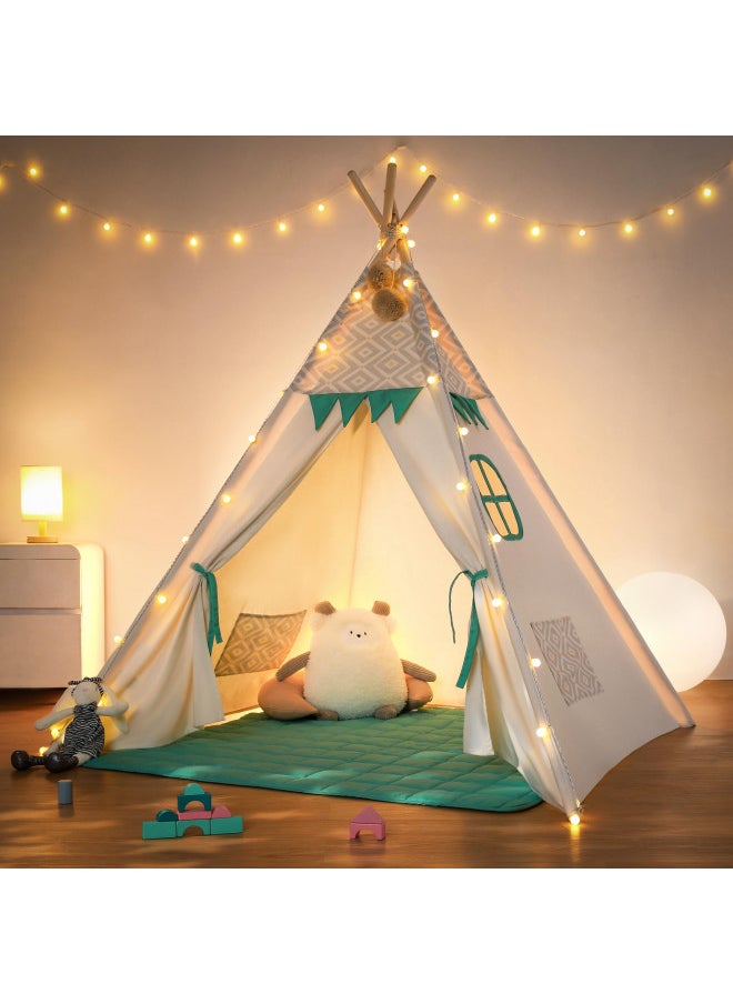 besrey Teepee Tent for Kids with Padded Mat&Light String, Kids Tents Indoor Playhouse, Large Kids Tipi Tent, Play Tent for Toddler Boys Girls, Foldable Portable Toddler Reading Tent