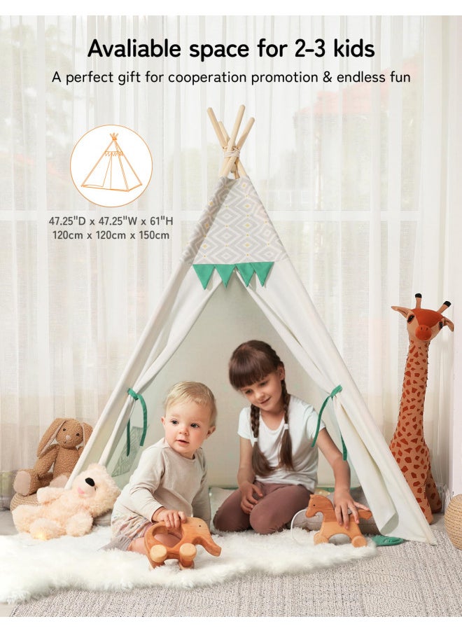 besrey Teepee Tent for Kids with Padded Mat&Light String, Kids Tents Indoor Playhouse, Large Kids Tipi Tent, Play Tent for Toddler Boys Girls, Foldable Portable Toddler Reading Tent