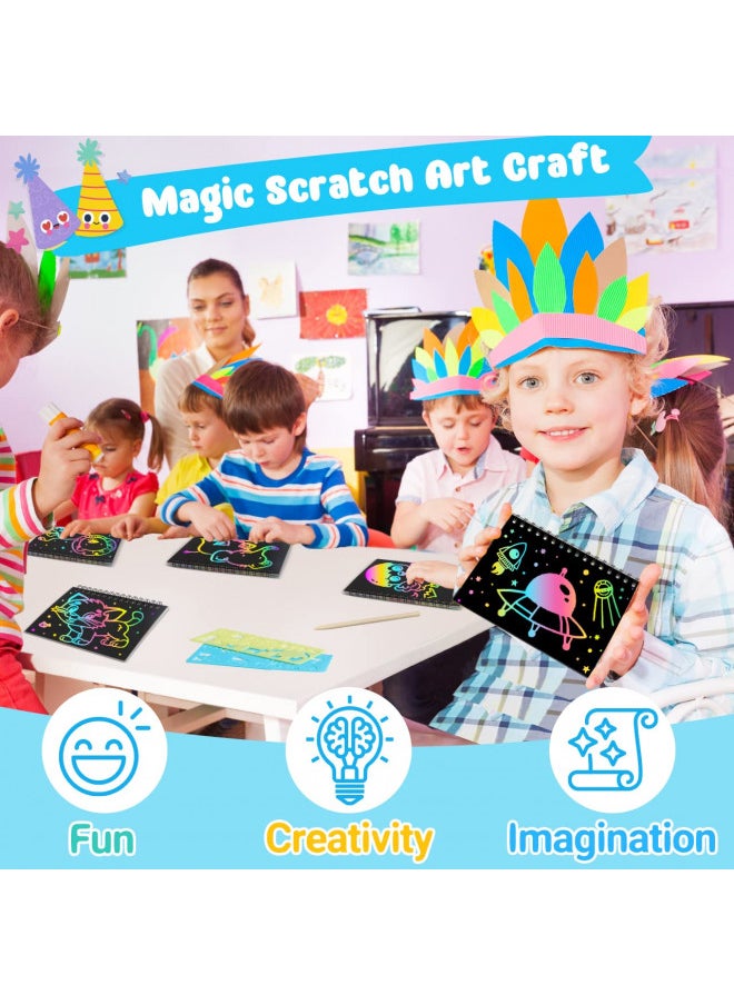 ZMLM 16 Pack Scratch Paper Art-Craft Notebooks: Rainbow Party Favors Bulk Scratch Note Pad for Kids Age 3-12 Black Art Supplies Girl Boy Birthday Gift Classroom(20 Wooden Stylus & 4 Drawing Stencils)